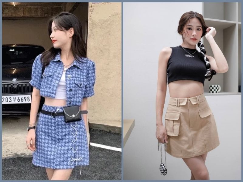 set áo croptop và chân váy chữ a