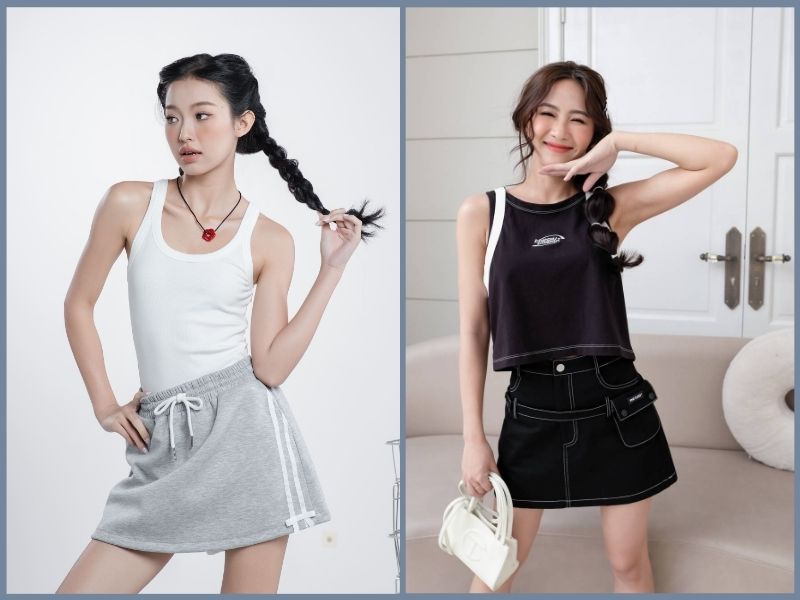 cách phối đồ với chân váy chữ A ngắn