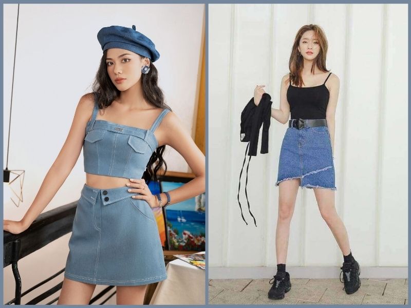 phối đồ với chân váy jean chữ a ngắn