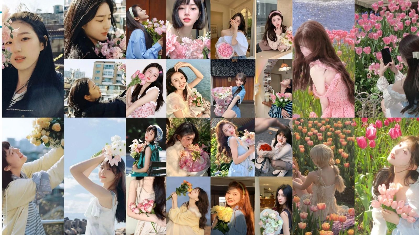 chụp ảnh ôm bó hoa nhìn bầu trời