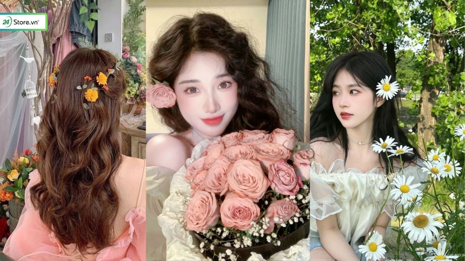 chụp ảnh cài hoa lên tóc