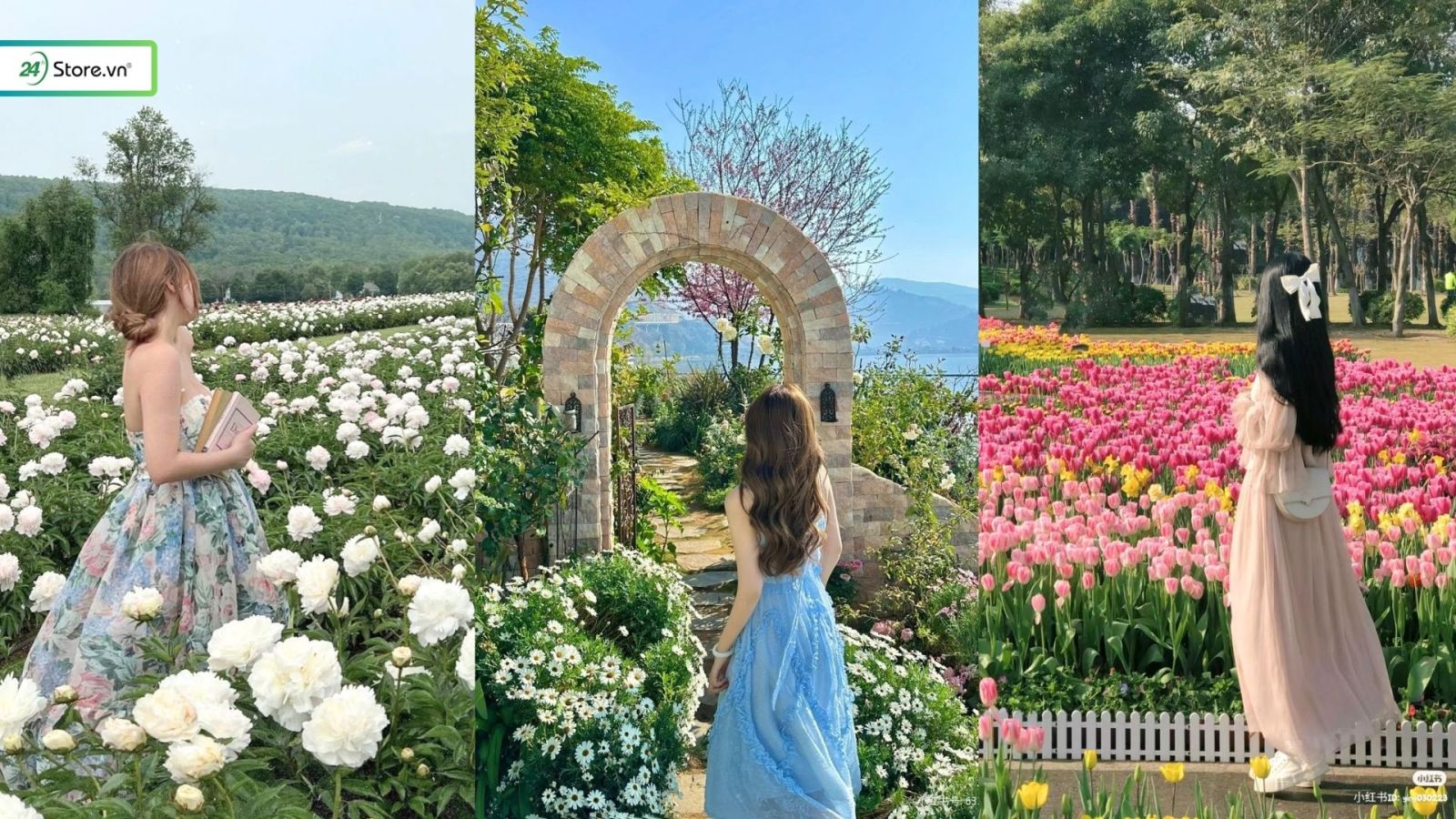 chụp ảnh với hoa từ sau lưng