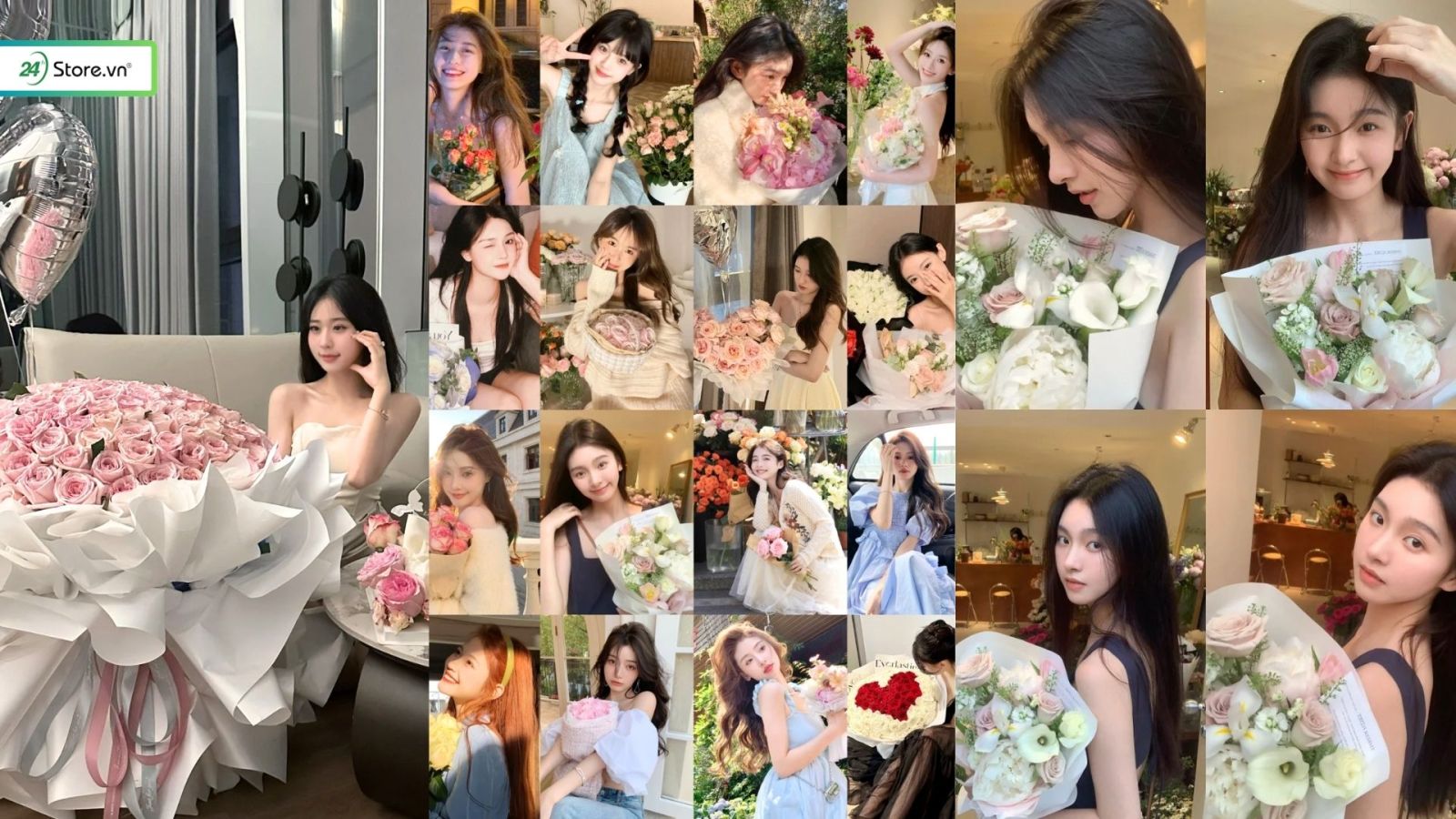 chụp ảnh với hoa hồng