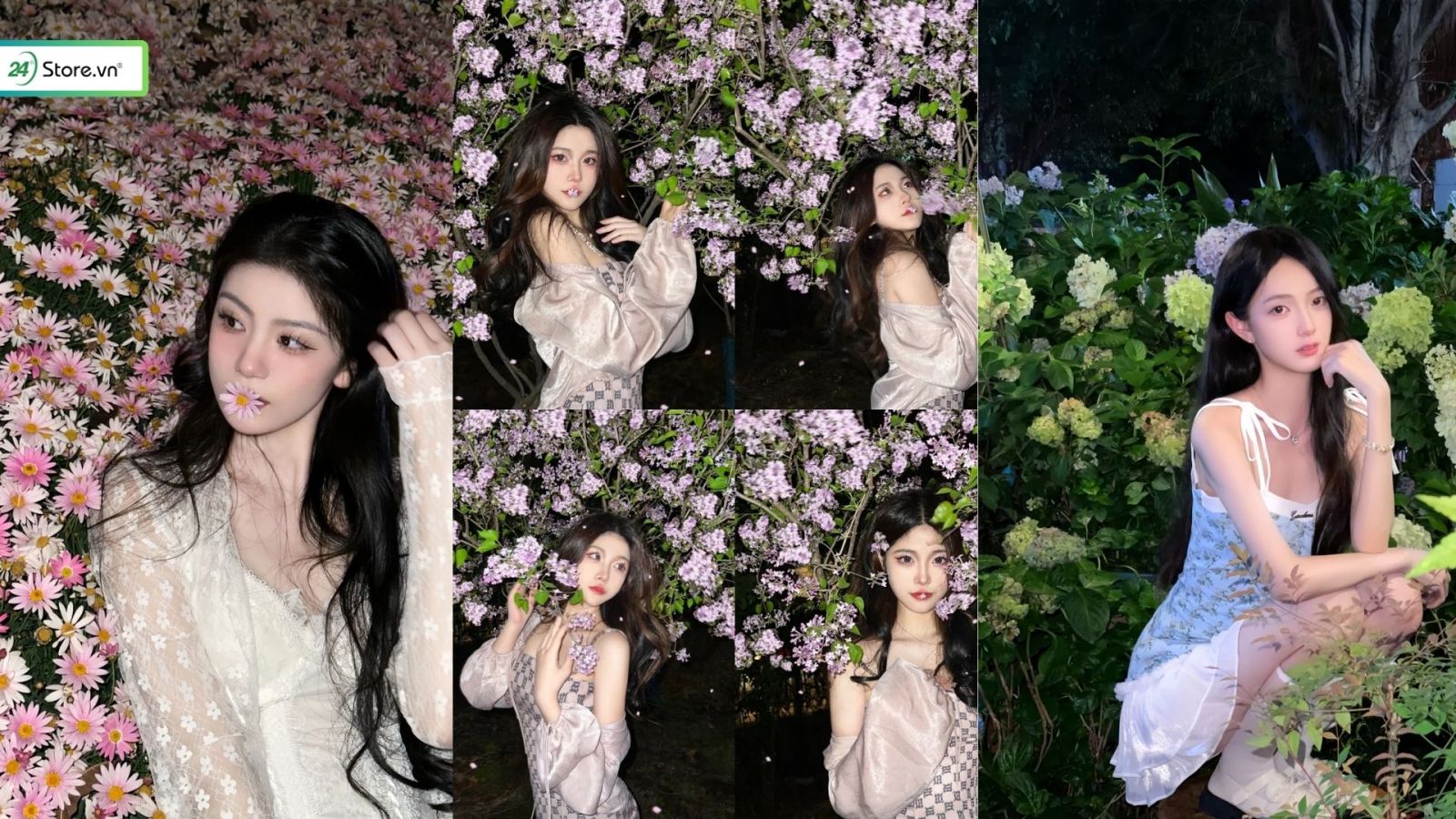 chụp ảnh với hoa vào buổi tối