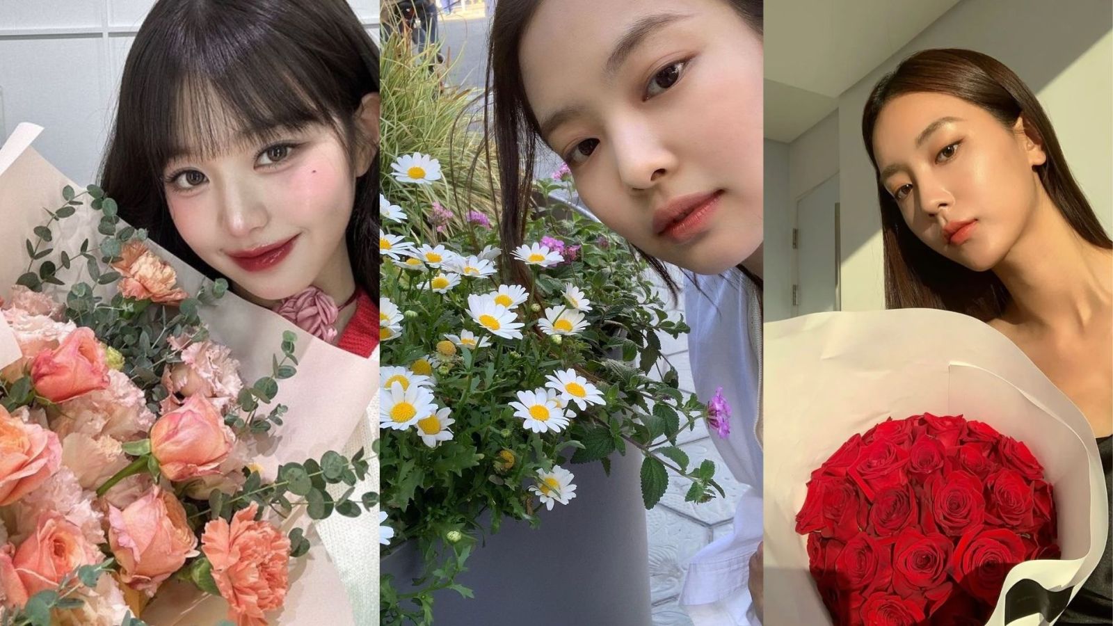 chụp ảnh selfie với hoa