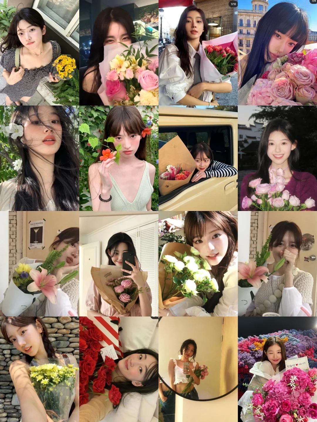 chụp hình với hoa