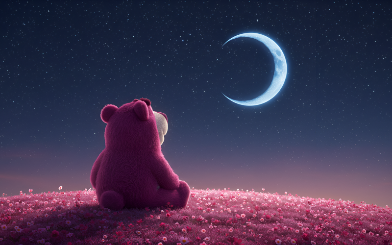 hình nền máy tính gấu dâu Lotso ngắm trăng
