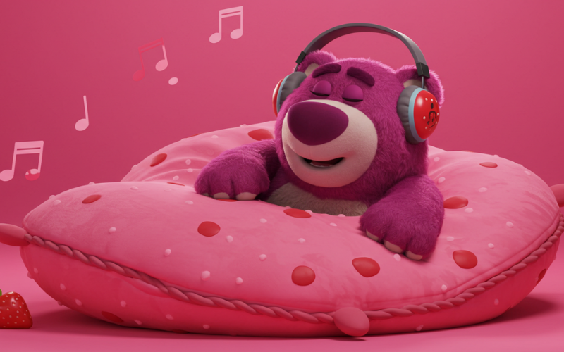 Hình nền máy tính Gấu Lotso đang nghe nhạc