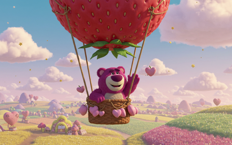 Hình nền máy tính gấu dâu Lotso trên tinh khí cầu