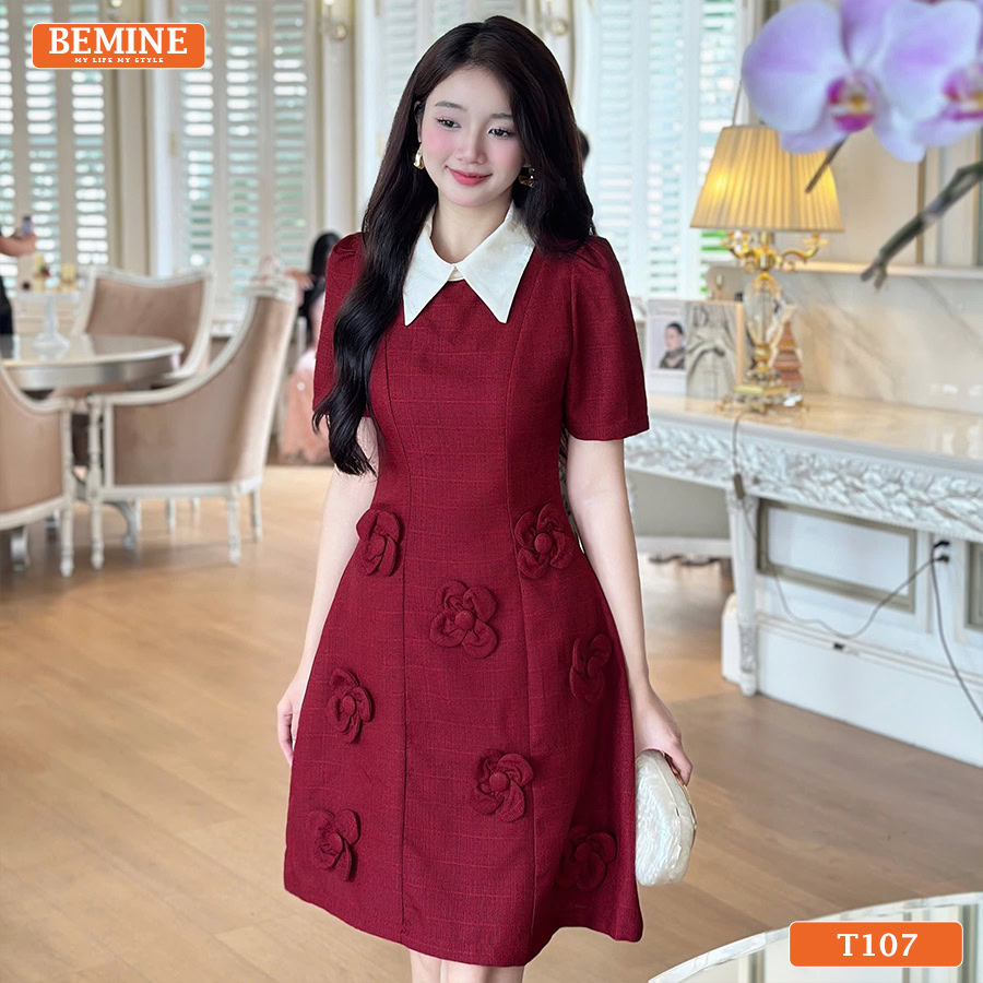 Ảnh chụp toàn thân đầm thiết kế BEMINE T107 đi tiệc cao cấp.