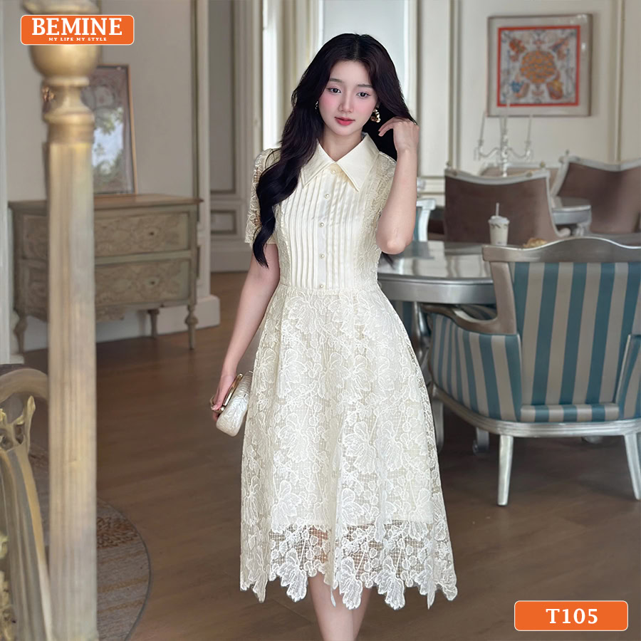 Đầm BEMINE T105 cổ sơ mi phù hợp đi chơi và dự tiệc.