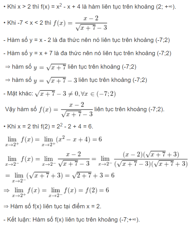 Giải ví dụ xét hàm số liên tục trên một khoảng, một đoạn