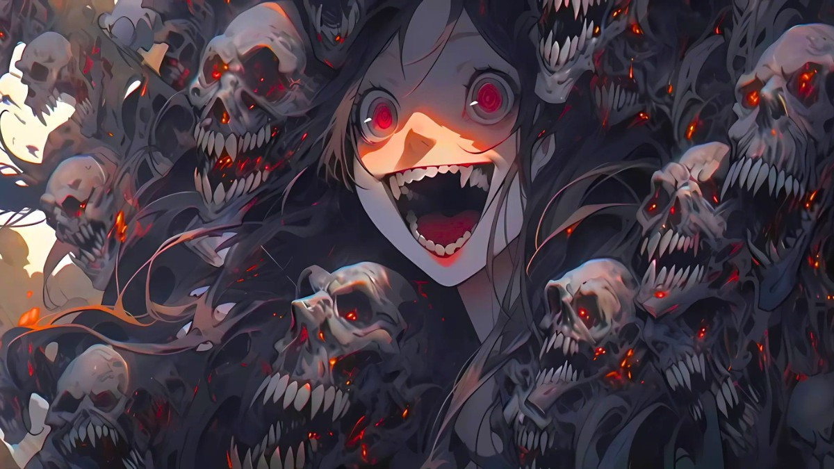 Hình ảnh ác quỷ anime nữ hắc ám với hiệu ứng khói