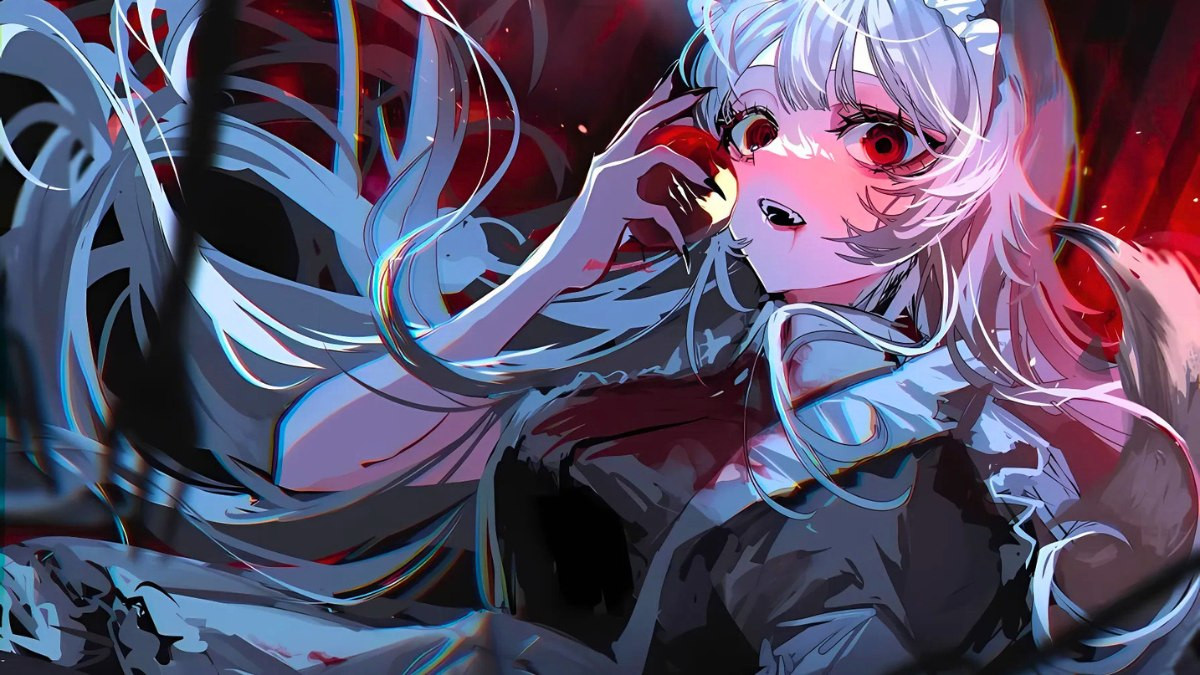 Ác quỷ anime nữ cầm kiếm với ánh mắt quyết đoán