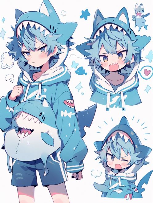 Cá mập anime tinh nghịch với nhiều biểu cảm đáng yêu