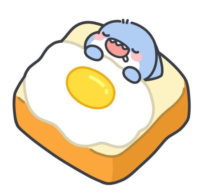 Cá mập anime ngủ ngon lành trên bánh mì trứng