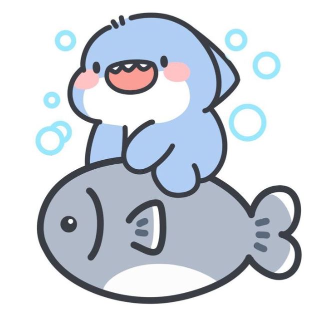 Cá mập anime đang cưỡi cá lớn dưới nước