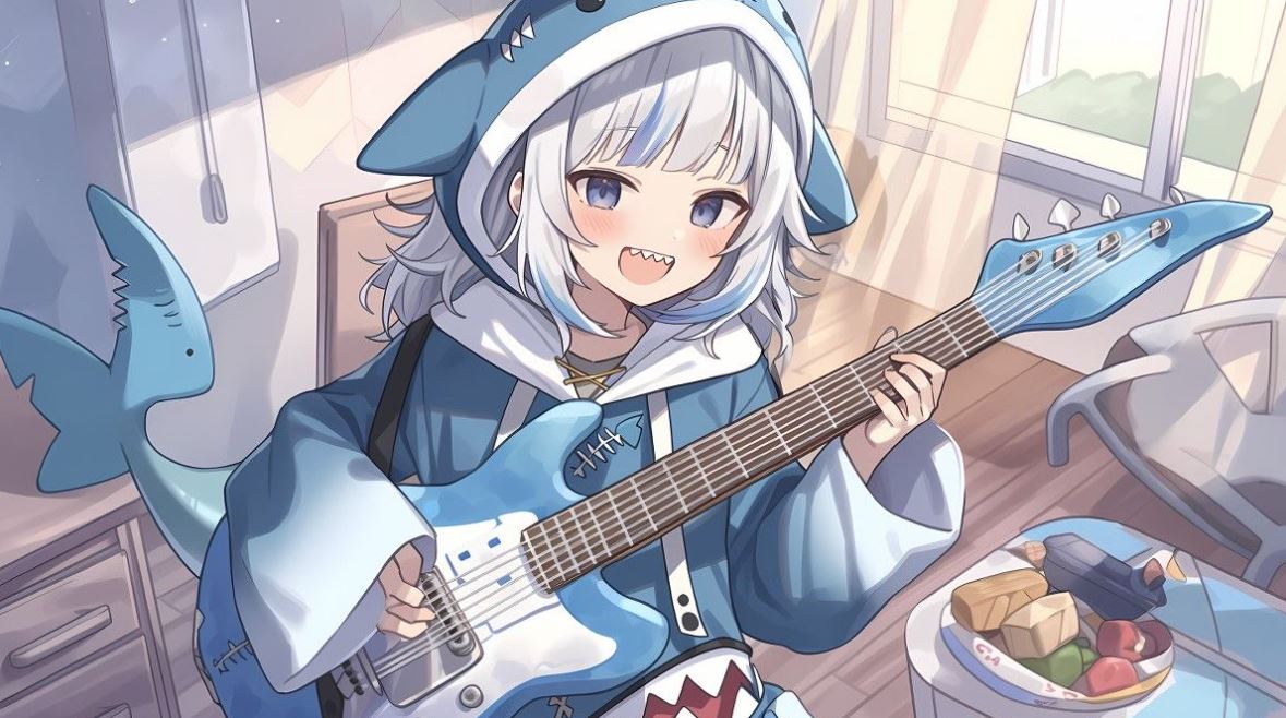 Cô bé cá mập anime chơi đàn cực đáng yêu