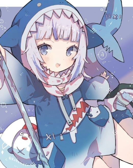 Cá mập anime trong trang phục xanh ngộ nghĩnh