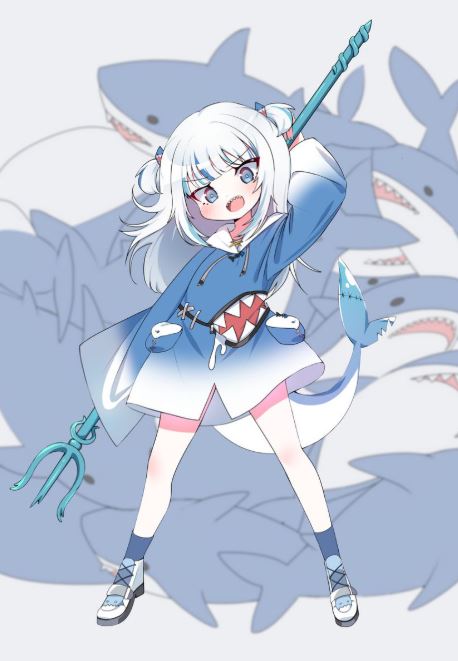 Nhân vật cá mập anime tay cầm cây đinh ba