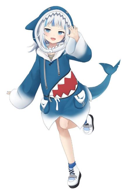 Cô gái cá mập anime chạy nhảy vui vẻ