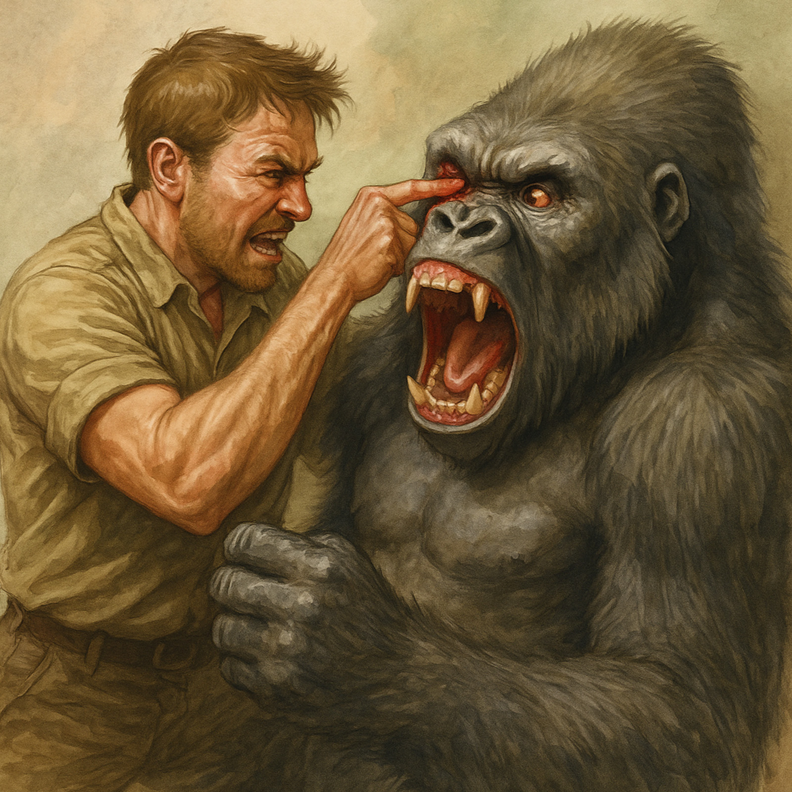 Hình ảnh con người chọt mắt con khỉ đột lưng bạc