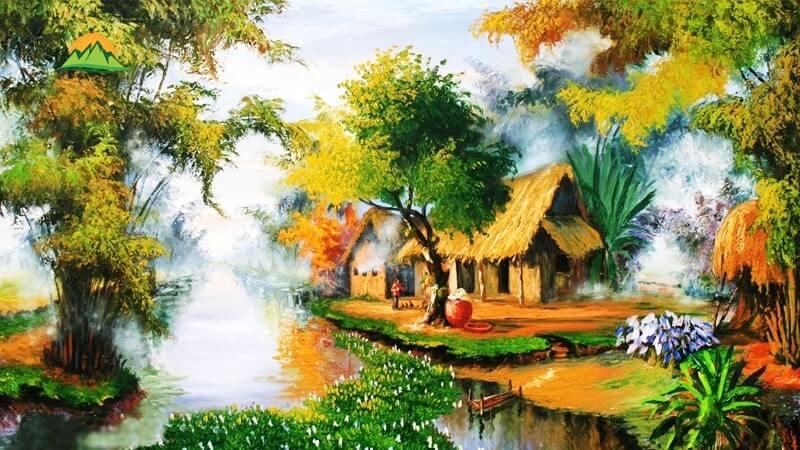 Tranh phong cảnh làng quê vẽ tay 6