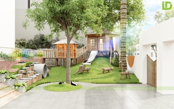 Cách trang trí ngoài sân trường mầm non đẹp, ấn tượng