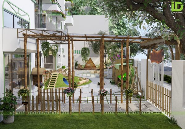 Cách trang trí ngoài sân trường mầm non đẹp, ấn tượng