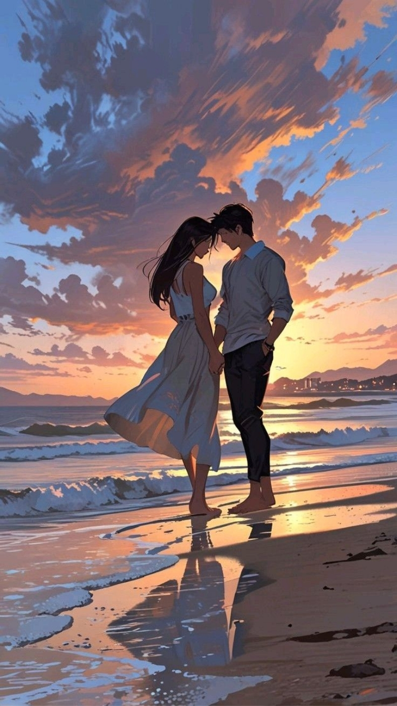 ảnh nền tình yêu điện thoại tựa vai ngắm hoàng hôn