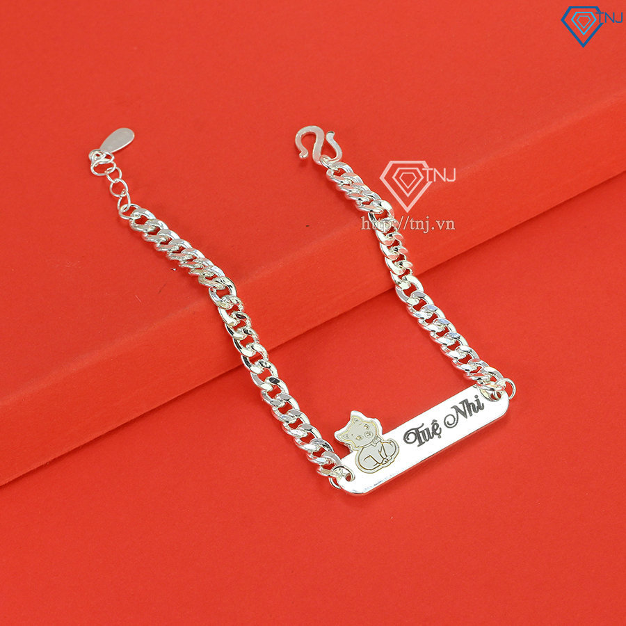 Lắc bạc cho bé khắc tên hình con mèo đẹp LTT0110