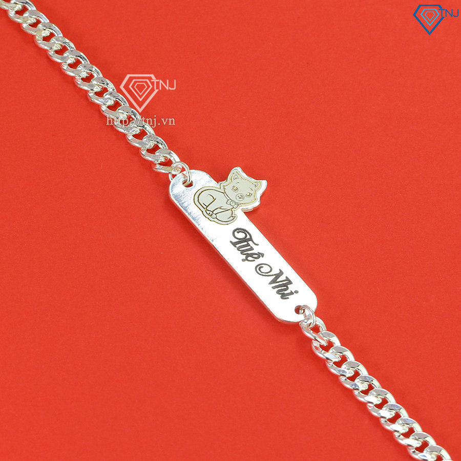 Lắc bạc cho bé khắc tên hình con mèo đẹp LTT0110