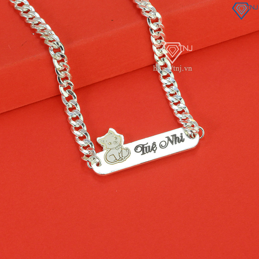 Lắc bạc cho bé khắc tên hình con mèo đẹp LTT0110