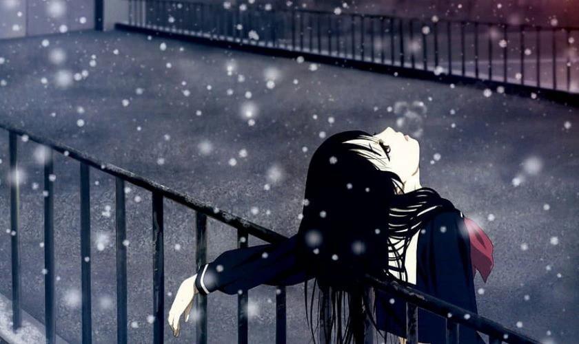 Ảnh nền buồn nữ cô đơn dưới tuyết