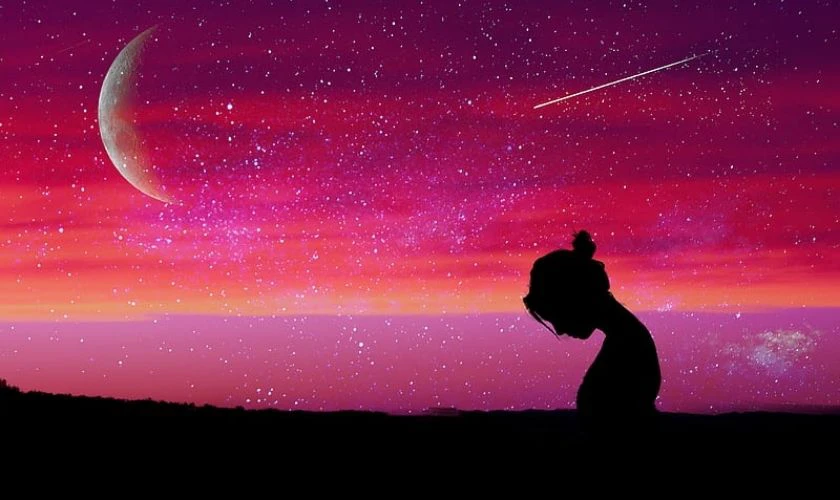 Ảnh nền buồn nữ cô đơn dưới trời đầy sao