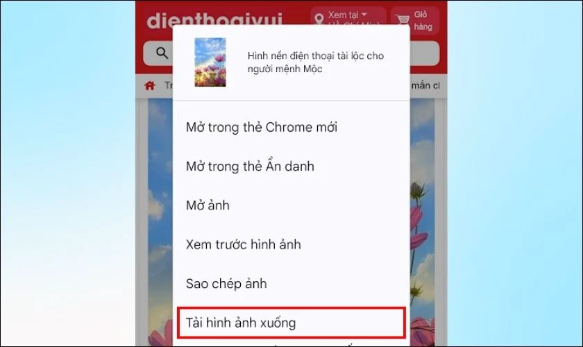 Nhấn giữ hình ảnh và chọn Tải hình ảnh xuống