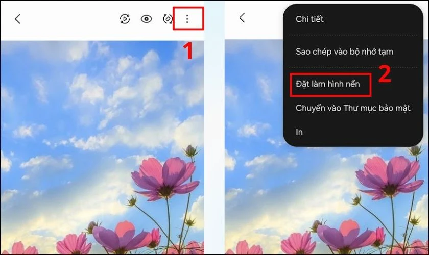 Nhấn vào biểu tượng ba chấm ở góc phải màn hình và chọn Đặt làm hình nền