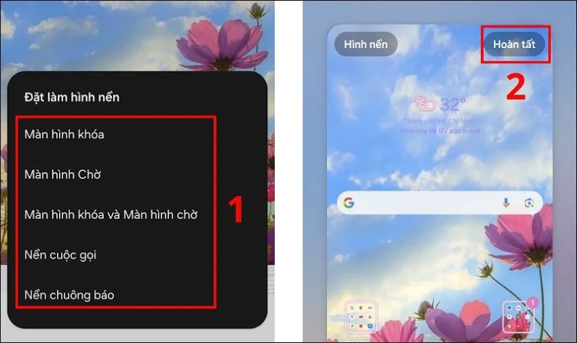 Chọn vị trí hiển thị rồi nhấn Hoàn tất