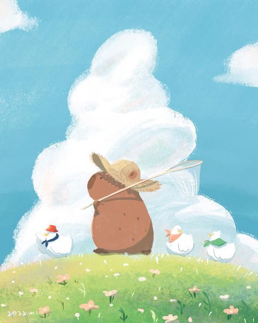 Hình nền capybara cute phiên bản anime cho điện thoại