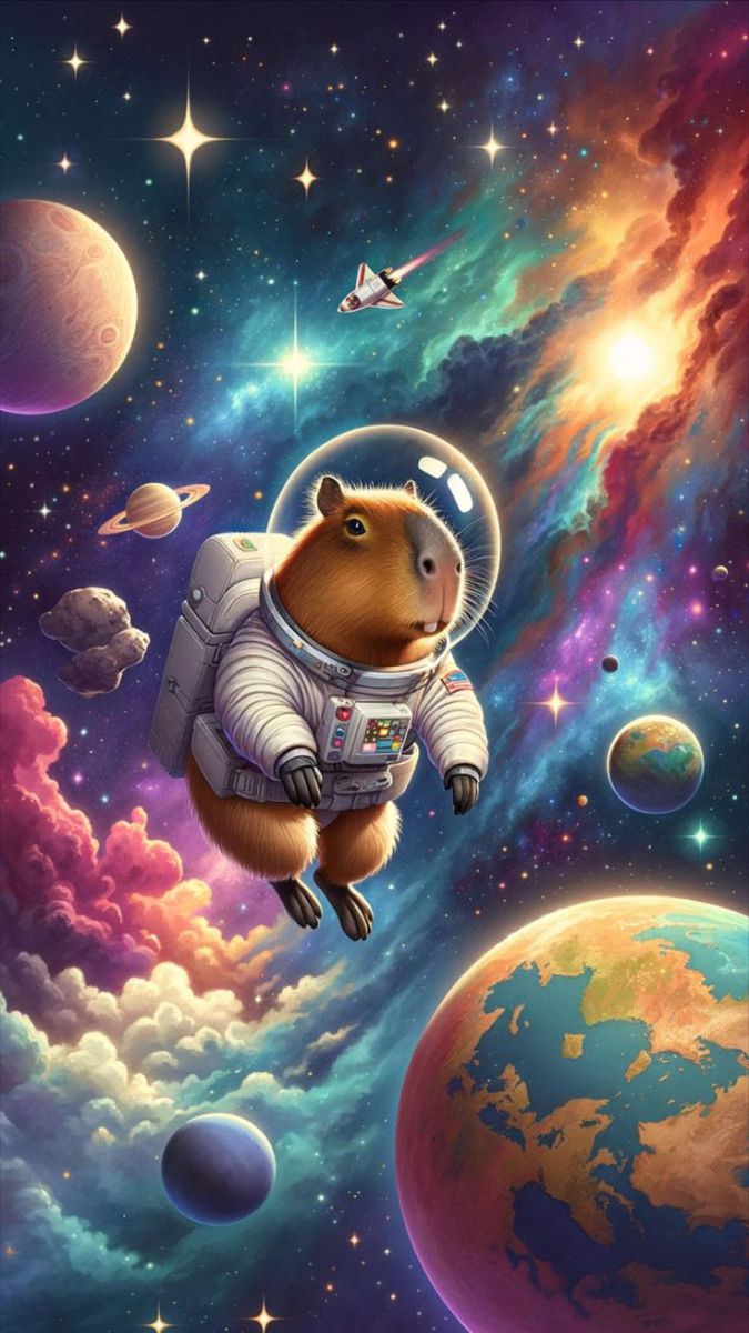 Hình nền capybara ngoài vũ trụ cho người mơ mộng