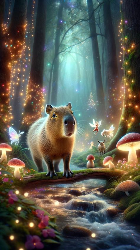 Hình nền capybara 4K đi lạc vào xứ sở thần tiên