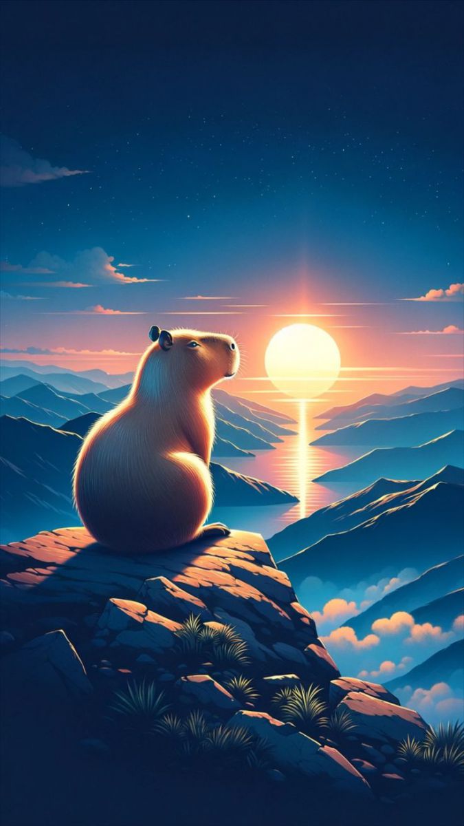 Hình nền capybara wallpaper 4K cho người thích hoàng hôn