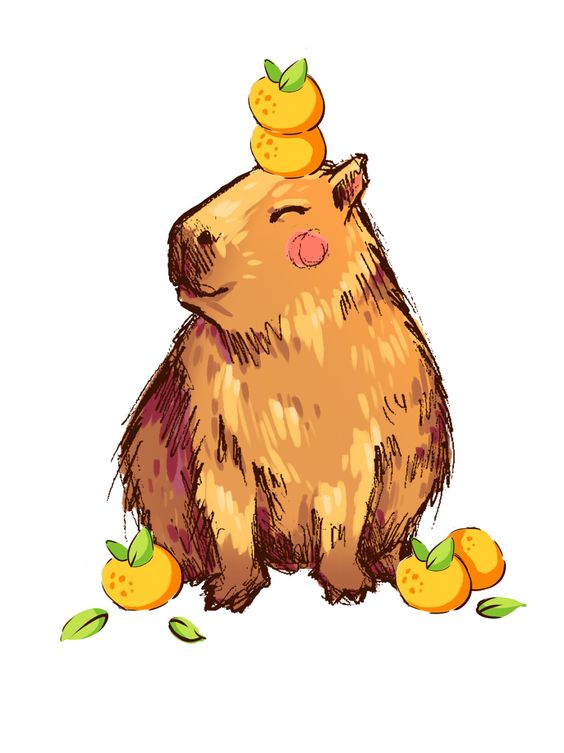 Hình ảnh capybara cute bên những quả cam