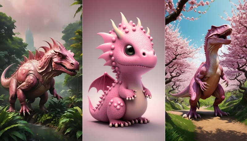 hình khủng long màu hồng dễ thương