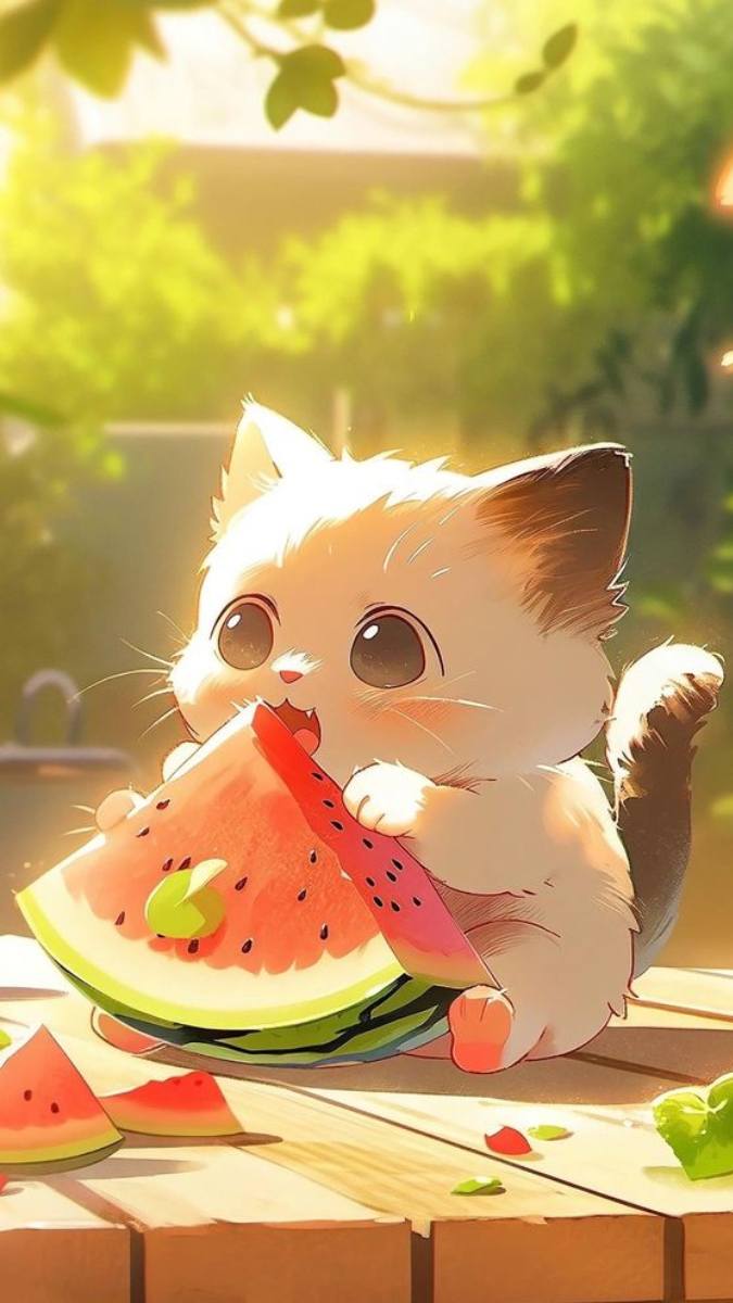 Tải ảnh mèo cute anime, hình nền mèo anime