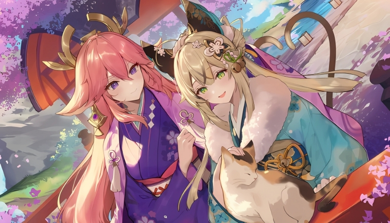 ảnh nền hai nhân vật nữ Genshin Impact cho máy tính