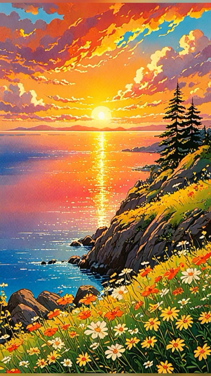 ảnh hoàng hôn vẽ nghệ thuật