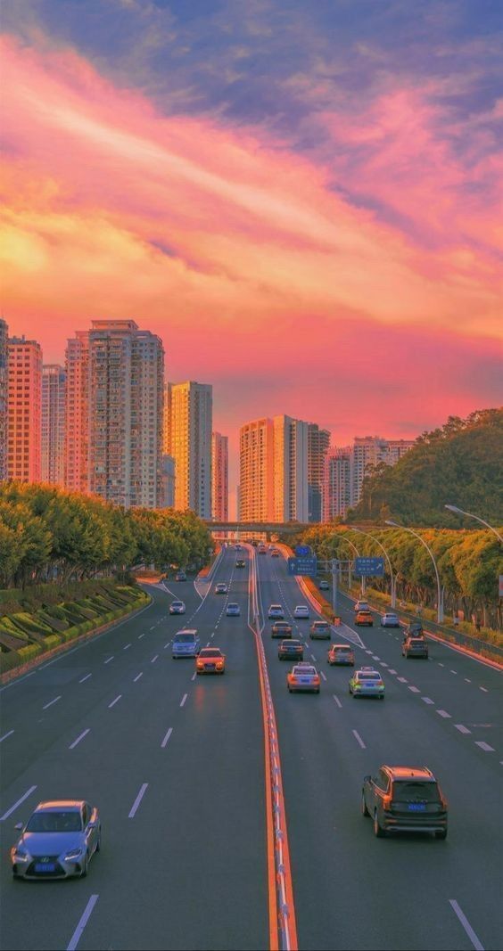 hình nền hoàng hôn trong thành phố