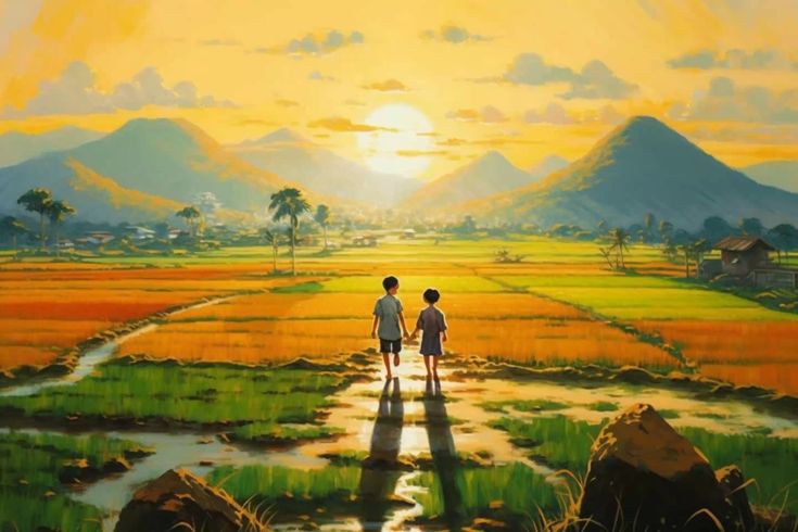 ảnh nền hoàng hôn trên đồng cỏ