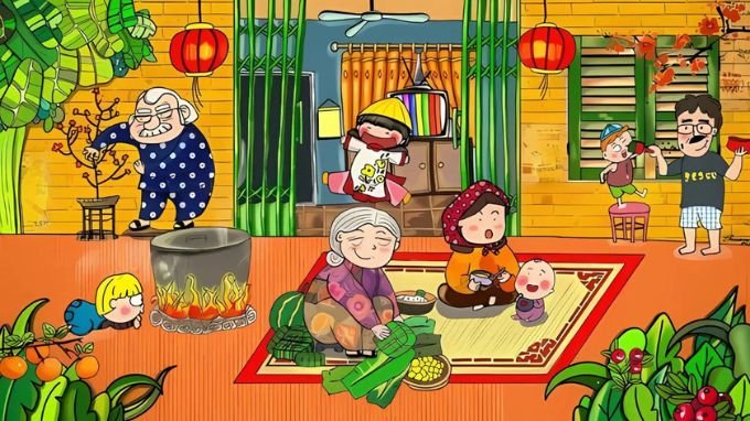 Hình nền background Tết 2026 gia đình sum vầy